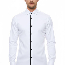 Black Buttoned Long Sleeves White Men Tuxedo Shirt