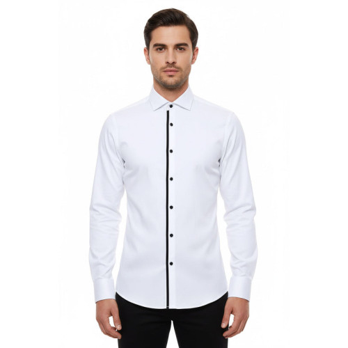 Black Buttoned Long Sleeves White Men Tuxedo Shirt