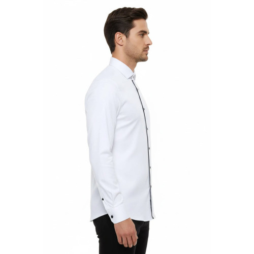 Black Buttoned Long Sleeves White Men Tuxedo Shirt