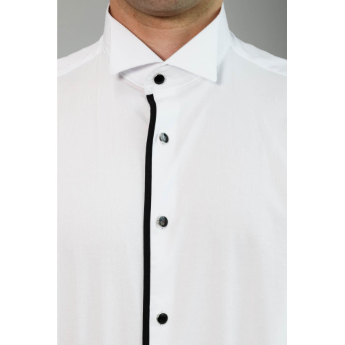 Black Stripe Detailed White Men Tuxedo Shirt