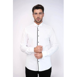 Black Stripe Detailed White Men Tuxedo Shirt