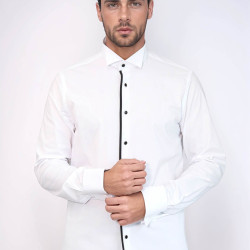 Black Stripe Detailed White Men Tuxedo Shirt