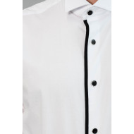 Black Stripe Detailed White Men Tuxedo Shirt