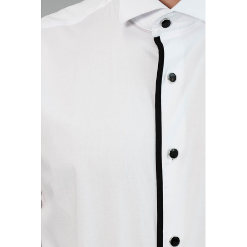 Black Stripe Detailed White Men Tuxedo Shirt