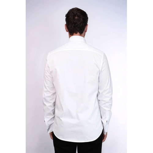 Black Stripe Detailed White Men Tuxedo Shirt
