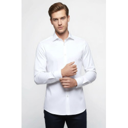 Cotton Satin Plain Slim Fit White Men Shirt