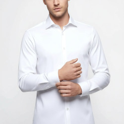 Cotton Satin Plain Slim Fit White Men Shirt