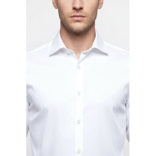 Cotton Satin Plain Slim Fit White Men Shirt