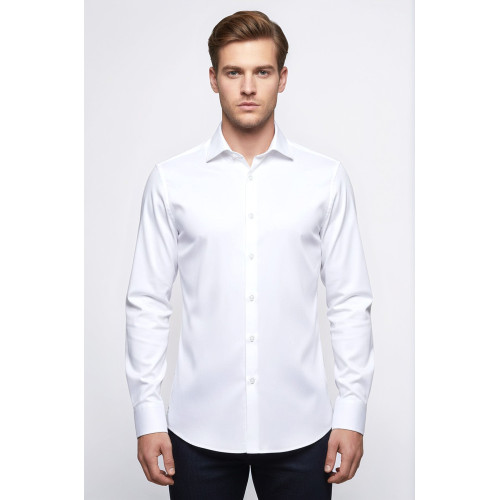 Cotton Satin Plain Slim Fit White Men Shirt