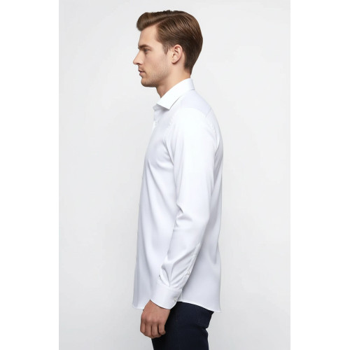 Cotton Satin Plain Slim Fit White Men Shirt