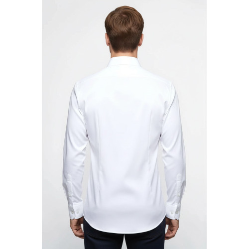 Cotton Satin Plain Slim Fit White Men Shirt