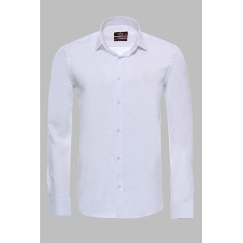 Oxford Patterned Long Sleeves Slim Fit White Men Shirt