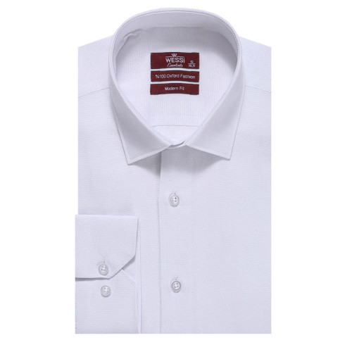 Oxford Patterned Long Sleeves Slim Fit White Men Shirt
