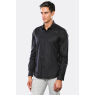 Plain Slim Fit Black Men Shirt