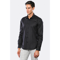 Plain Slim Fit Black Men Shirt
