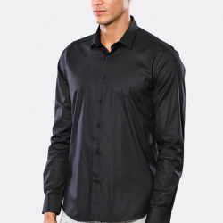 Plain Slim Fit Black Men Shirt