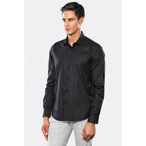 Plain Slim Fit Black Men Shirt