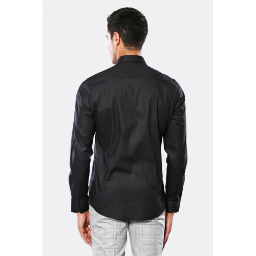 Plain Slim Fit Black Men Shirt