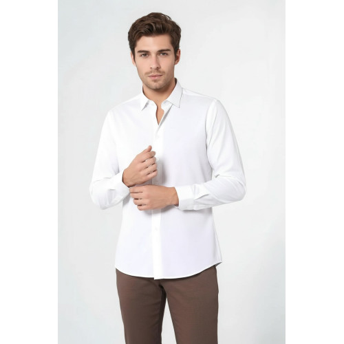Poly Cotton Slim Fit Cream Shirt