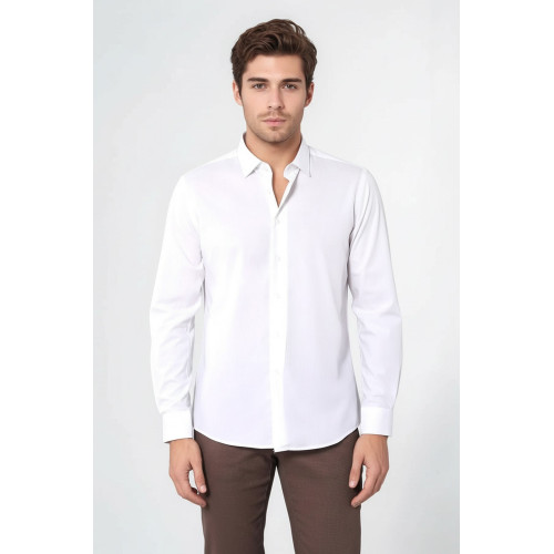 Poly Cotton Slim Fit Cream Shirt