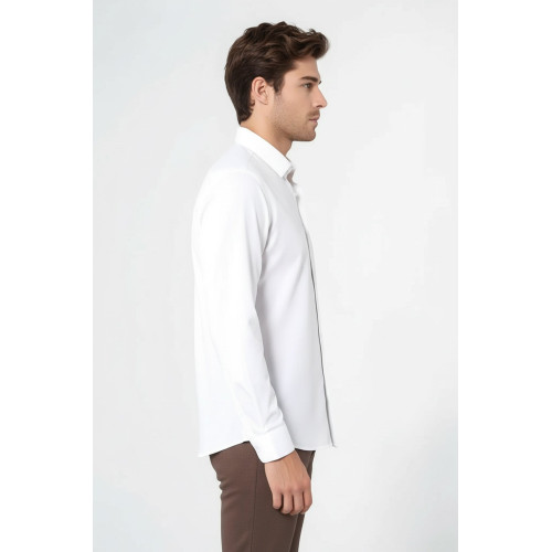 Poly Cotton Slim Fit Cream Shirt