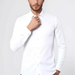 Stretch Cotton White Men Dress Shirt