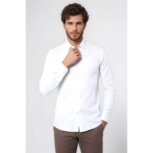 Stretch Cotton White Men Dress Shirt