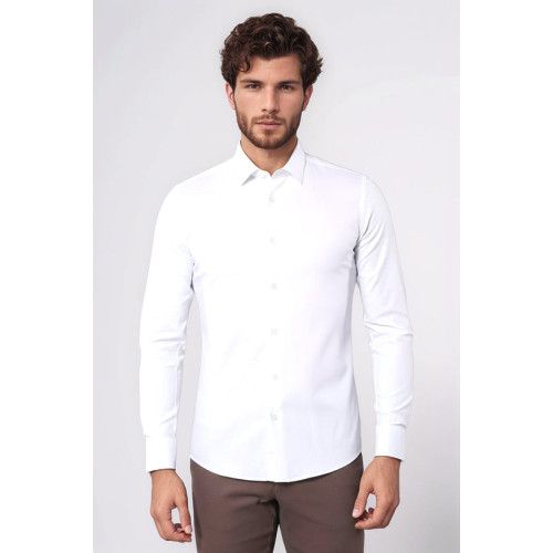 Stretch Cotton White Men Dress Shirt