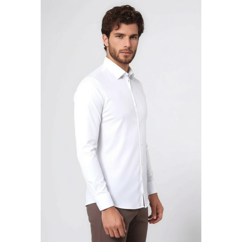 Stretch Cotton White Men Dress Shirt
