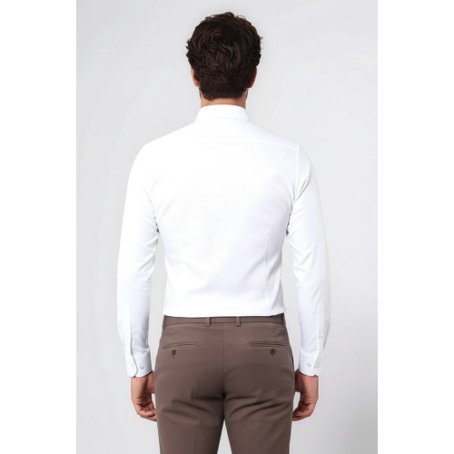 Stretch Cotton White Men Dress Shirt