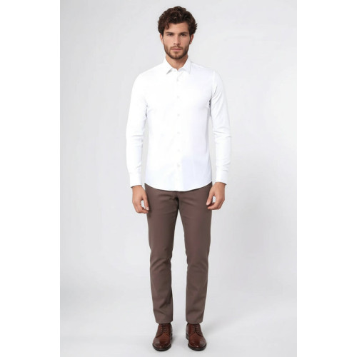 Stretch Cotton White Men Dress Shirt