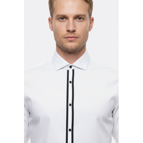 White Stand Collar Formal Shirt