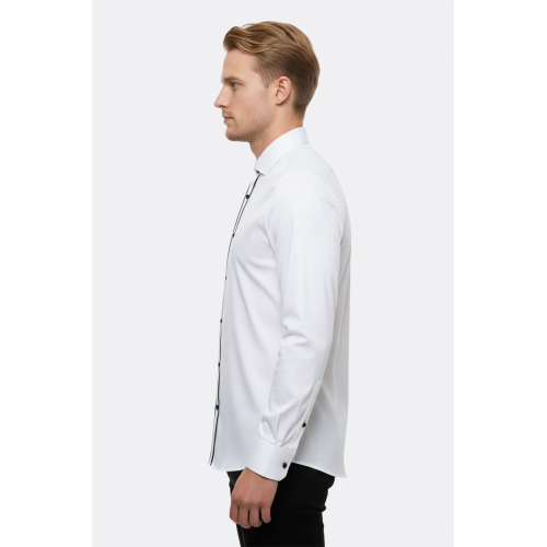 White Stand Collar Formal Shirt