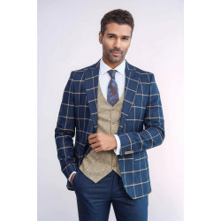 Checked Patterned Slim Fit Navy Blue Men Suit – Chadrobe