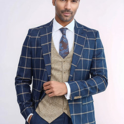 Checked Patterned Slim Fit Navy Blue Men Suit – Chadrobe