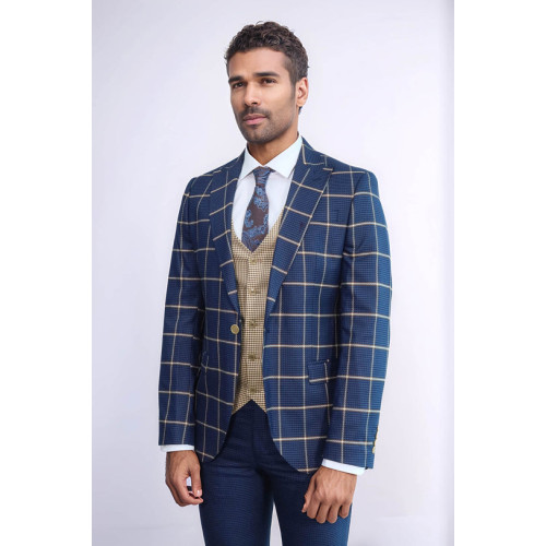 Checked Patterned Slim Fit Navy Blue Men Suit – Chadrobe