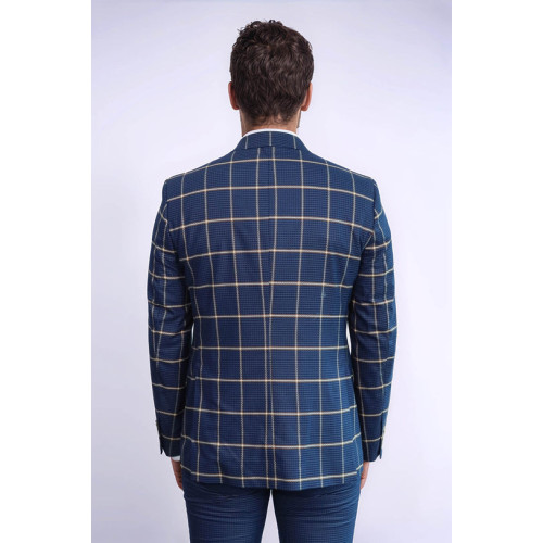 Checked Patterned Slim Fit Navy Blue Men Suit – Chadrobe