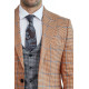 Checked Patterned Slim Fit Orange Men’s Suit with Light Blue Vest – Chadrobe