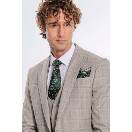 Checked Slim Fit Cream Men Suit - Chadrobe