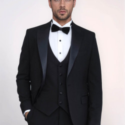 Classic Black Tuxedo Suit with Satin Peak Lapel and Waistcoat – Chadrobe