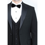 Classic Black Tuxedo Suit with Satin Peak Lapel and Waistcoat – Chadrobe