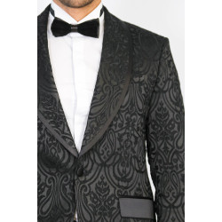 Damask Patterned Shawl Collar Black Tuxedo - Chadrobe