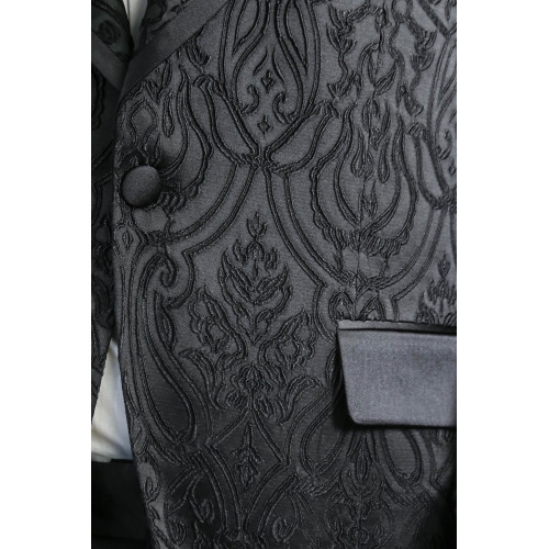 Damask Patterned Shawl Collar Black Tuxedo - Chadrobe