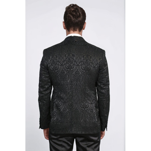 Damask Patterned Shawl Collar Black Tuxedo - Chadrobe