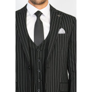Striped Single Button with Vested Black Men’s Suit – Chadrobe