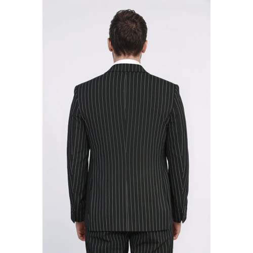 Striped Single Button with Vested Black Men’s Suit – Chadrobe