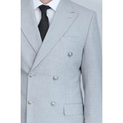 Modern Fit Double-Breasted Anthracite Men’s Suit with Silver-Tone Metal Buttons – Chadrobe