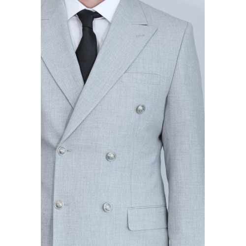Modern Fit Double-Breasted Anthracite Men’s Suit with Silver-Tone Metal Buttons – Chadrobe