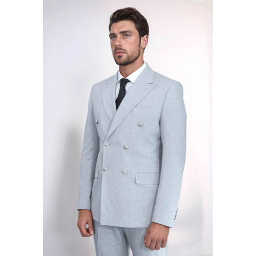Modern Fit Double-Breasted Anthracite Men’s Suit with Silver-Tone Metal Buttons – Chadrobe