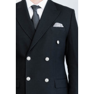 Modern Fit Double-Breasted Black Men’s Suit with Silver-Tone Metal Buttons – Chadrobe